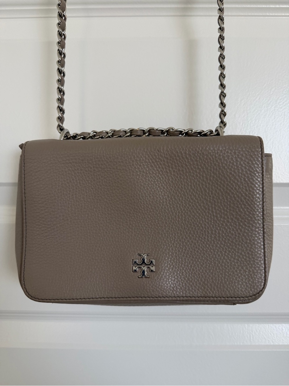 Tory Burch Taupe Pebbled Leather Crossbody Bag